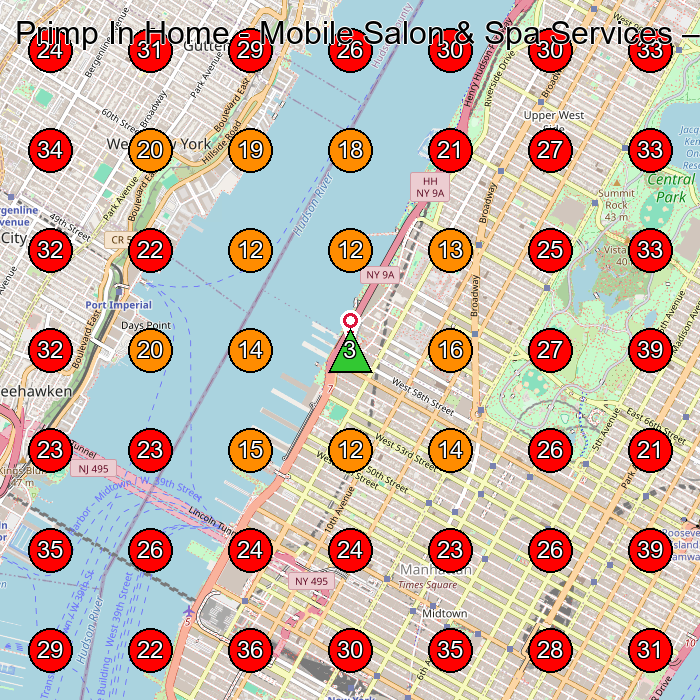 Primp In Home - Mobile Salon & Spa Services GeoGrid visibility map for Beauty Salon in New York